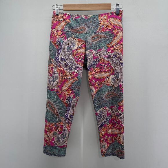 Free People Movement Cropped Leggings Womens Small/Medium‎ Pink Teal Print Yoga - Picture 1 of 6